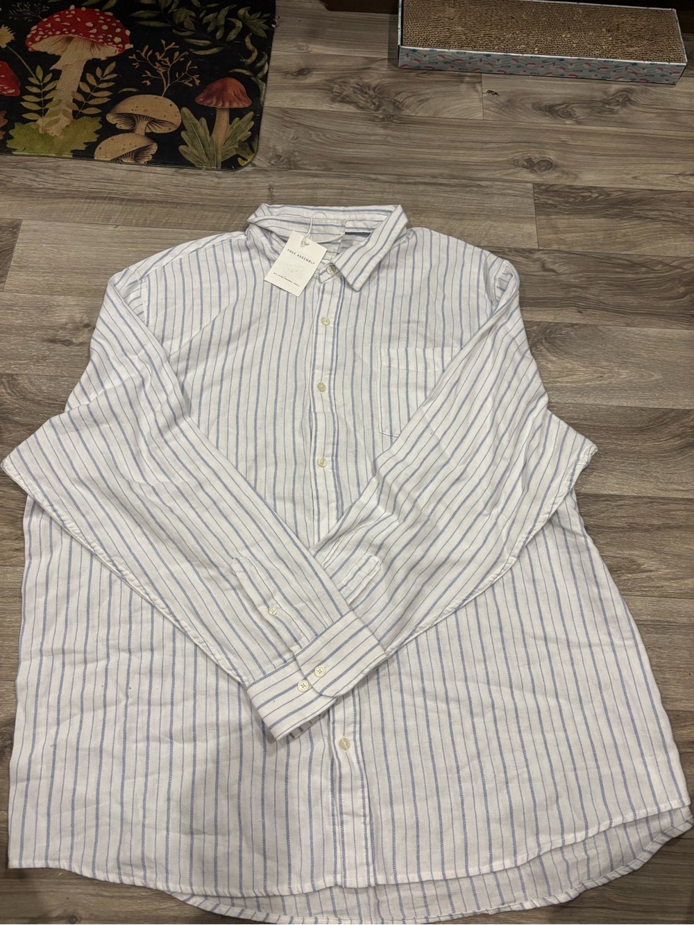 Casual White Button-Down Shirt with Blue Stripes